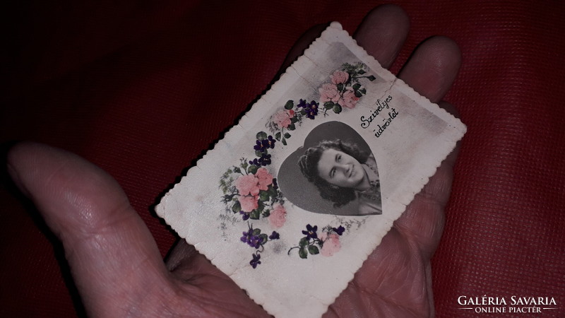Antik szivecskés virágos Szívélyes üdvözlet fotó 10 x 7 cm a képek szerint