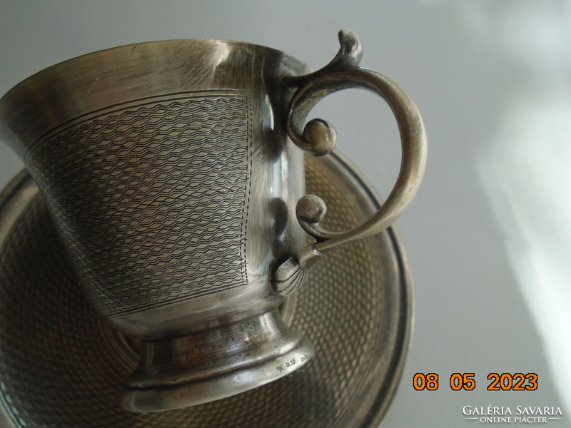 1850 BMF Alexander Schoeller Berndorf, gílosált,hengerelt ezüst alpakka,címeres kávés készlet