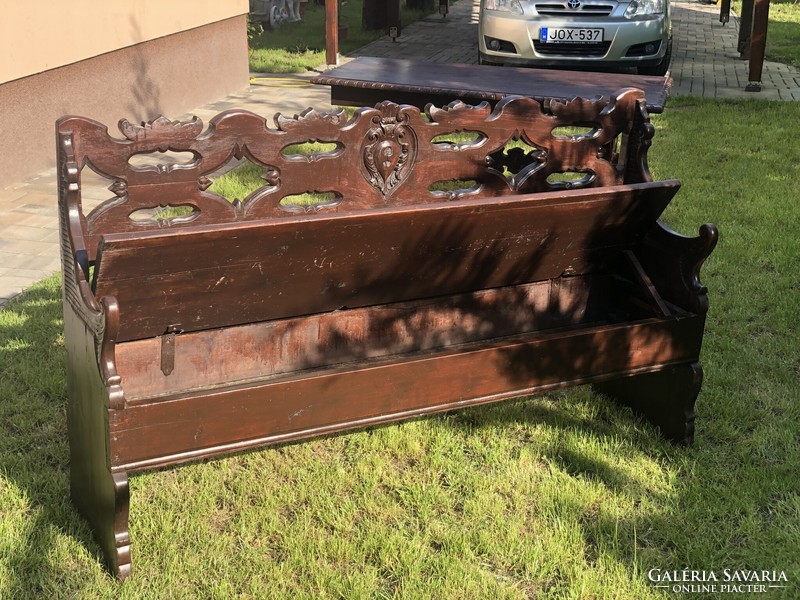 Unique richly carved table with bench for sale