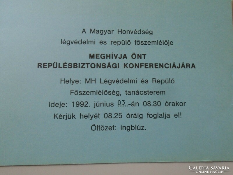 D195157 Magyar Honvédség -Meghívó -Repülésbiztonsági Konferencia  1992