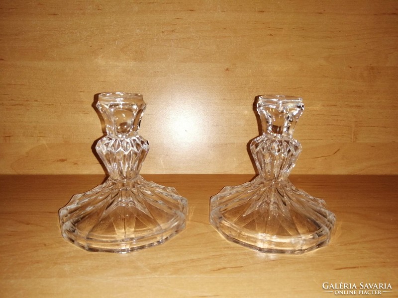 Pair of glass candle holders 10 cm high (22/d)