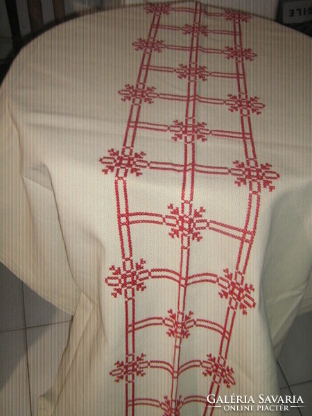 Wonderful antique hand embroidered cross-stitched tablecloth