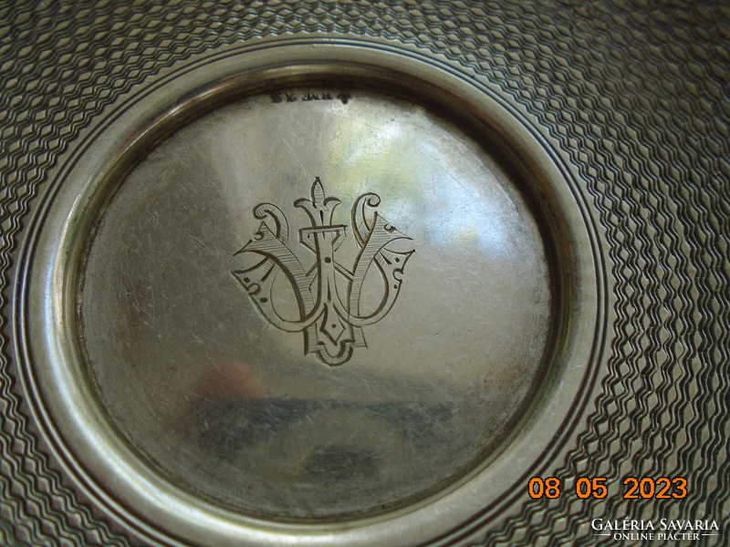 1850 BMF Alexander Schoeller Berndorf, gílosált,hengerelt ezüst alpakka,címeres kávés készlet