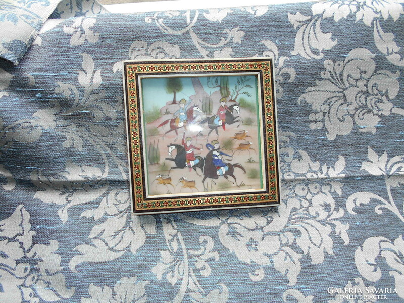 Perzsa kézzel festett keretezett miniatúra 11 cmX 11 cm