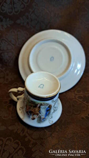 Antik Altwien porcelán csésze tányérral (M3751)