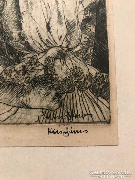 János Kiss (1905-84): girl from Palóc, etching