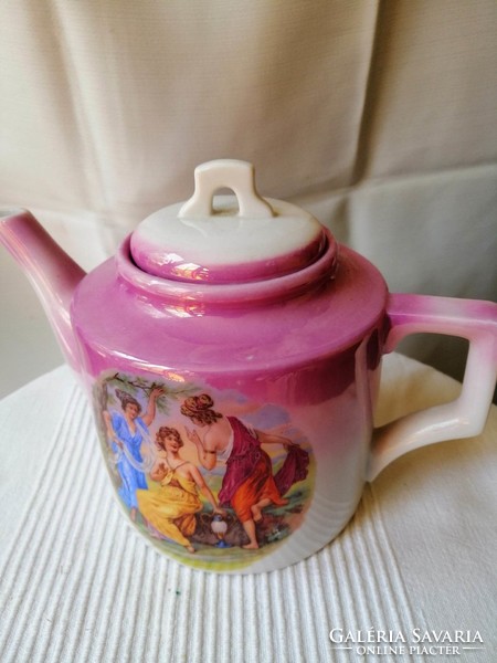 Zsolnay scenic, luster-glazed teapot, spout and sugar holder