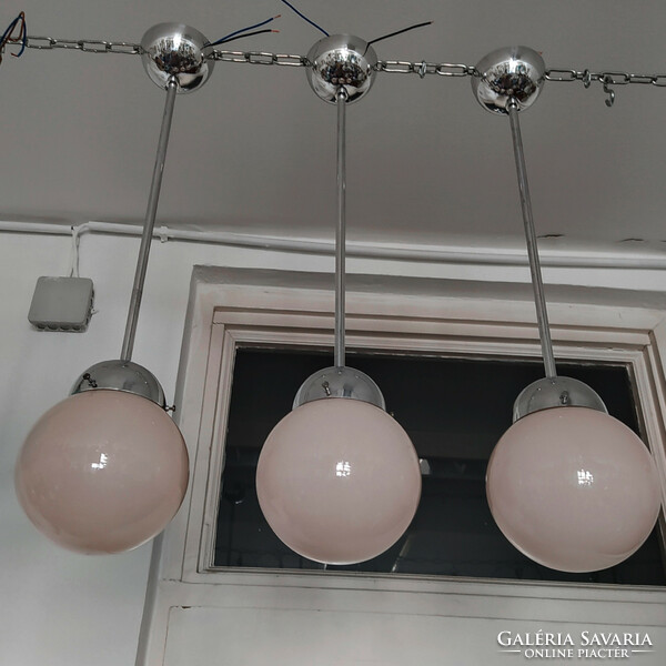 Art deco - Bauhaus menyezeti lámpa trió felújítva - rózsaszín gömb búra