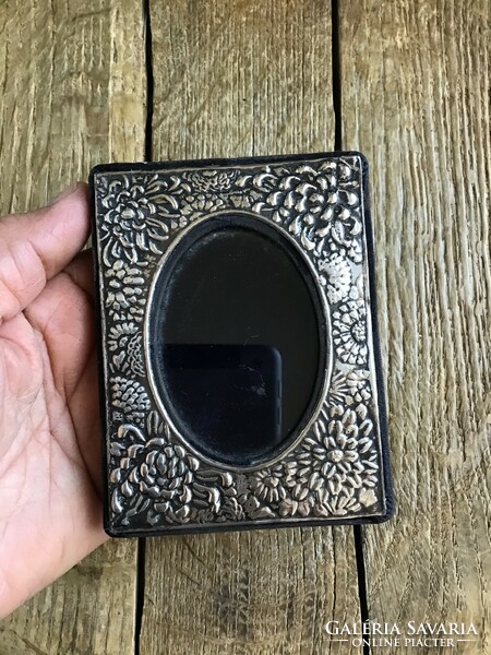 Vintage 925 Silver Plated Marked Glazed Wood Photo Holder with Worn Velvet Cover