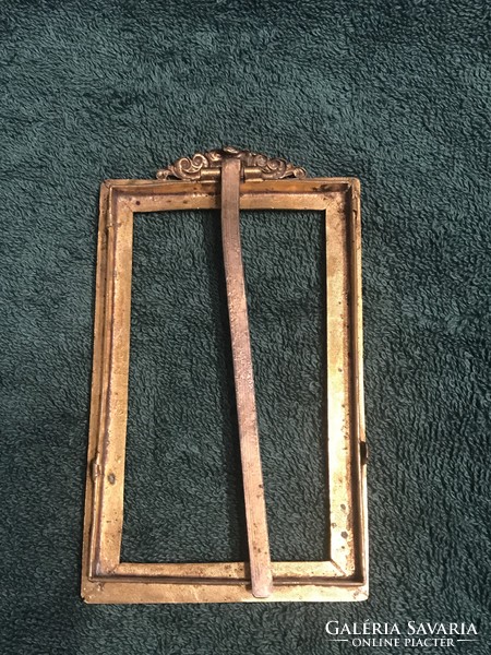 Antique copper table photo holder inlaid with semi-precious stones