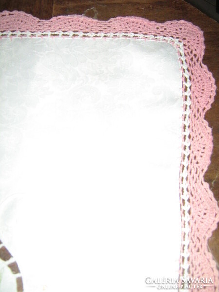 Beautiful vintage cut embroidered tablecloth with a special floral hand crocheted edge