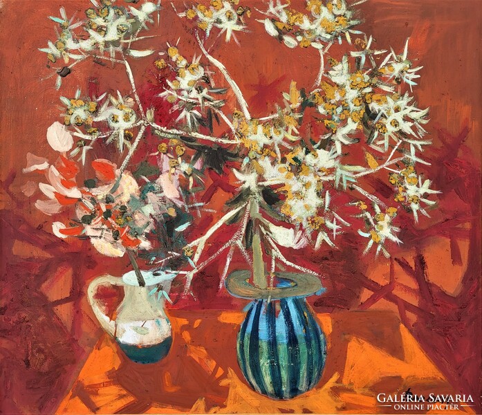 József Breznay (1916 - 2012) flower still life c. Oil painting with original guarantee!