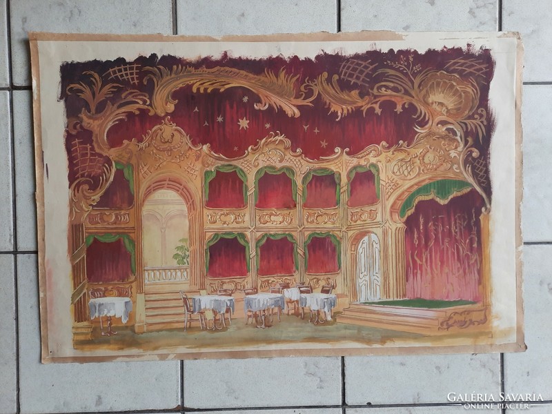 Díszletterv - akvarell j.n. színházbelső, 61 x 41 cm