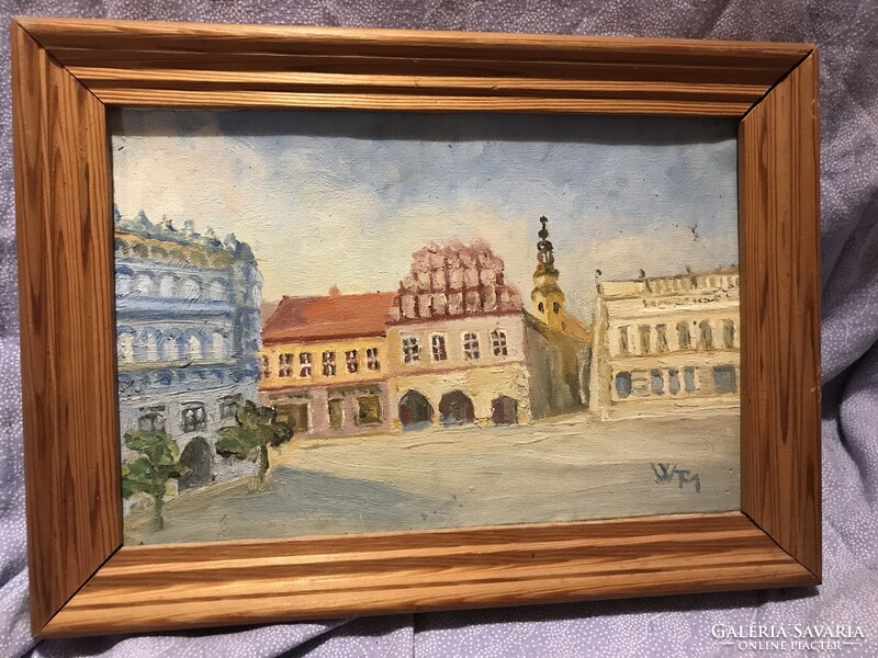 Cityscape oil painting with unknown signature
