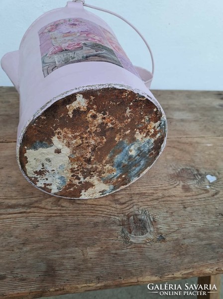 Tin can for decoupaged flowers, pot for planting, village peasant decoration