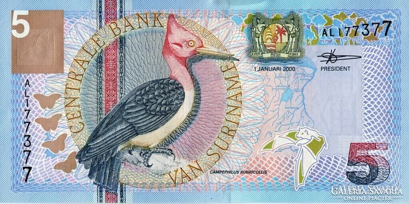 Suriname 5 gulden 2000 unc