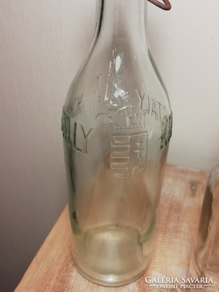 Glass bottle of mineral water with Margaret Island and Hungarian coat of arms