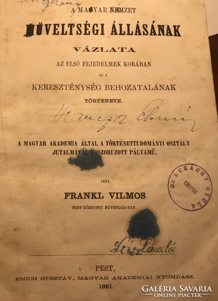 Rare! (Frankl) Vilmos of Frakno: education of the Hungarian nation...1861. First edition!!! Collectors!