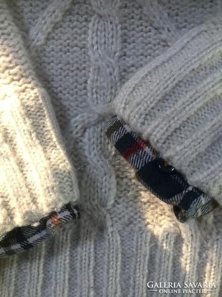 915 Generation - Flanell inggel kombinált ekrű színű kötött  pulóver 10-13 éves, 152-156 cm méretre