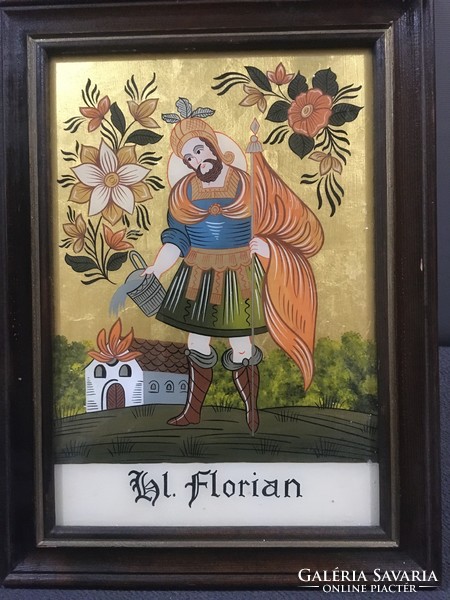 Hand painted picture of St. Florian painted on glass with certificate!!