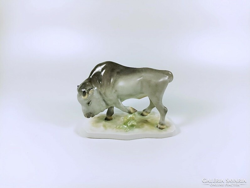 Herend, gray bison, hand-painted porcelain figure, flawless! (B137)