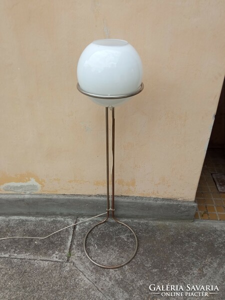Extra mid-century homemade tibor floor lamp with milk glass shade