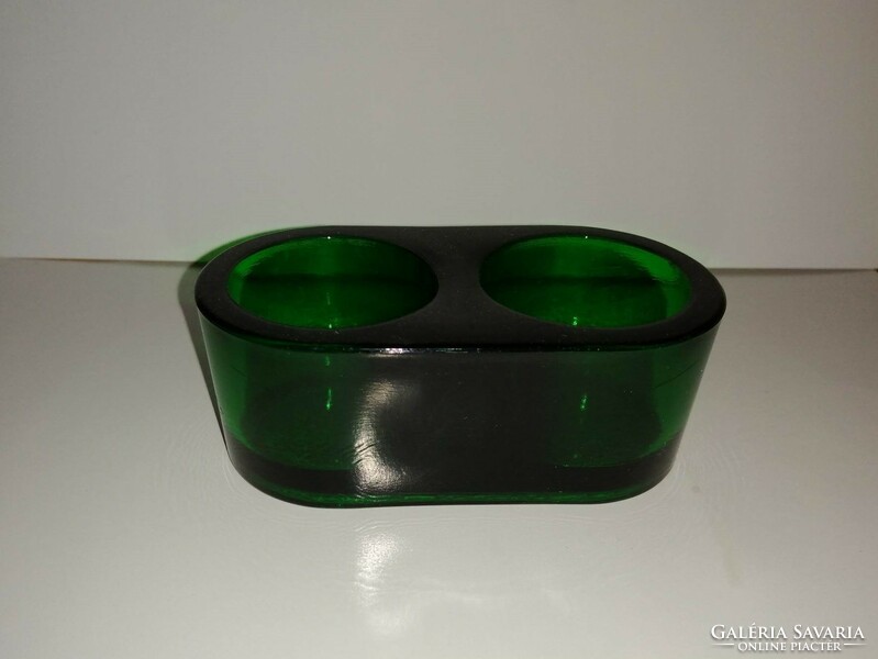 Green glass double candle holder - height 4 cm (19/d)