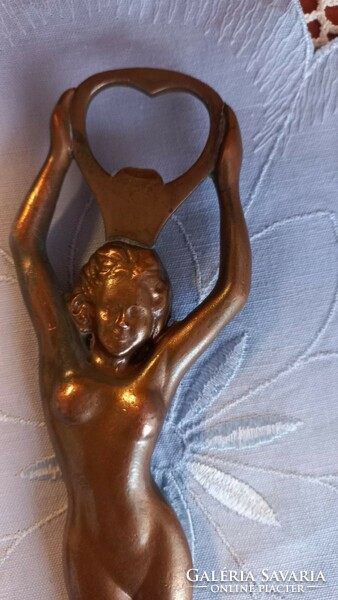 Old female nude 22 cm solid copper bottle opener, with wear from use