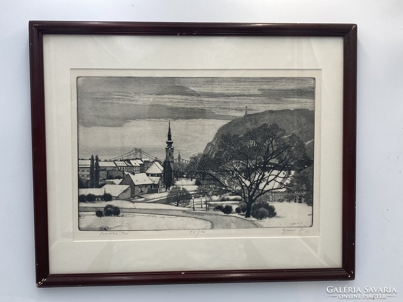 Domokos Gaal (1940-2009): Budapest, szarvas square - numbered, marked etching