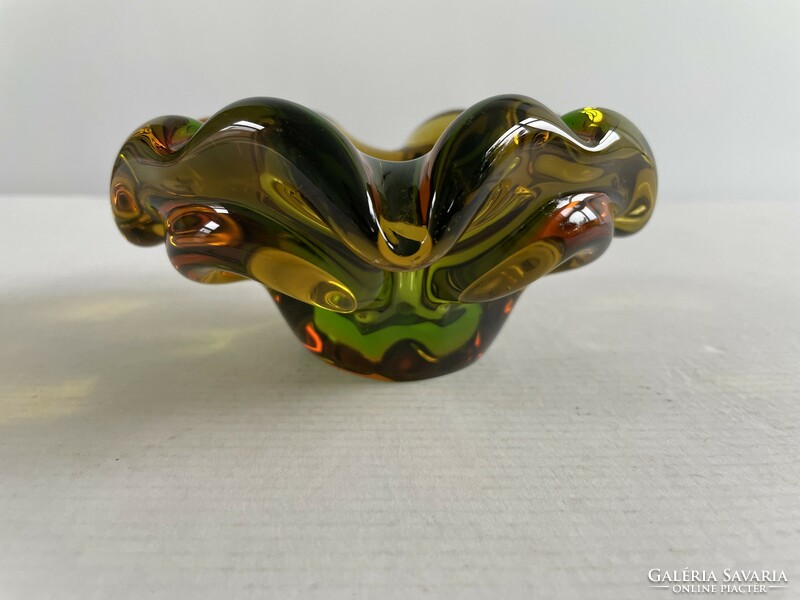 Retro, vintage Czech josef hospodka, chribska skarna gradient thick-walled glass bowl, ashtray