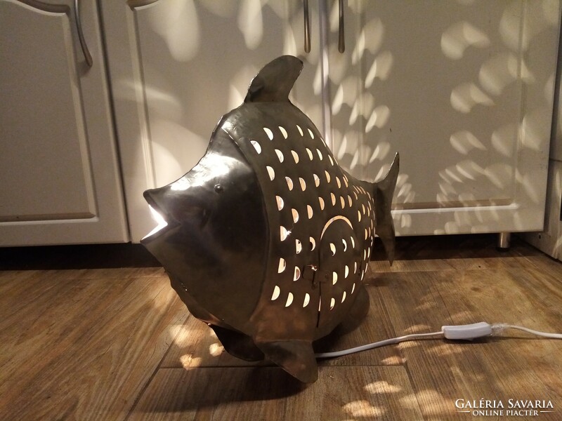 A huge, glowing metal fish. 52 X 40 cm.- Fishing lamp -