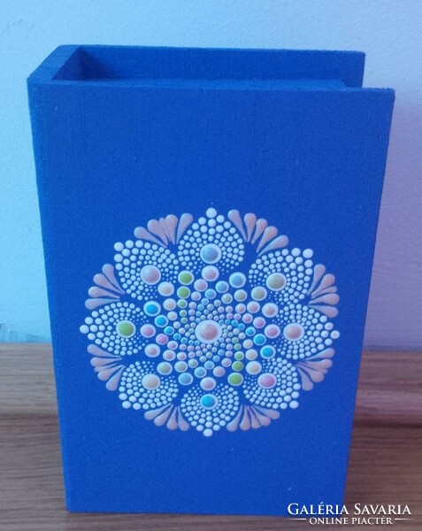 New! Purple book-shaped wooden box with mandala decoration, hand-painted