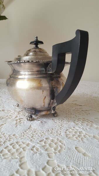 Antique English Sheffield decorative teapot with wooden handle