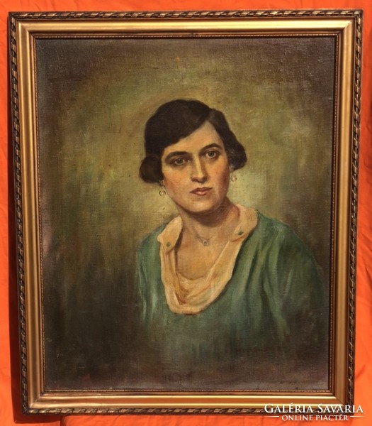 Antique signed woman i portrait oil on canvas painting 79 x 67 cm