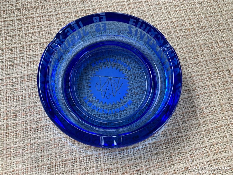 Capital mineral water and ice industry company Margitsziget crystal water blue glass ashtray, ashtray