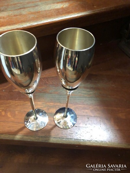 Pair of champagne glasses, height 24 cm, metal, antique