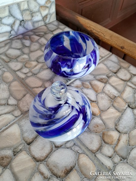 Beautiful blue glass colored sugar bowl Bohemian Murano? Czech collector's mid-century modern