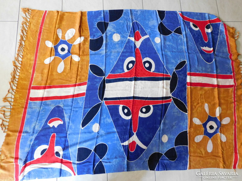 Huge cotton viscose scarf with tribal motifs (164x130 cm)