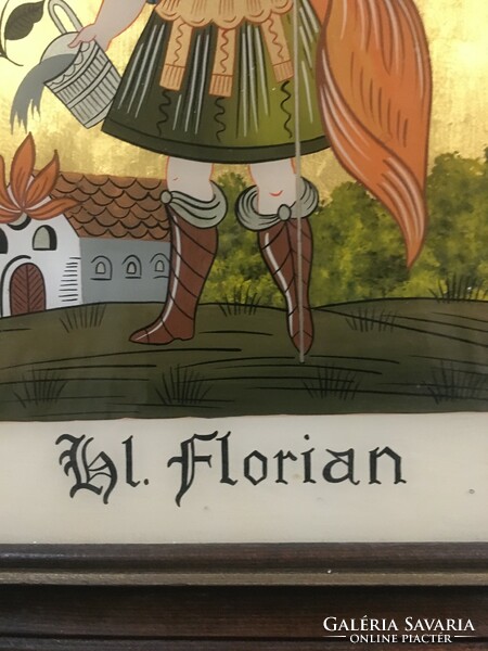 Hand painted picture of St. Florian painted on glass with certificate!!