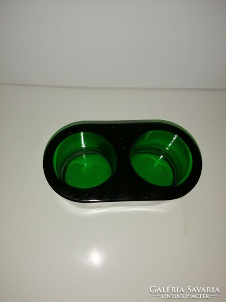 Green glass double candle holder - height 4 cm (19/d)