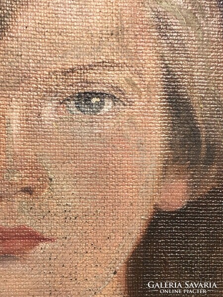 Antik szignózott nő ill. kislány portré olaj-vászon festmény 79 x 68 cm