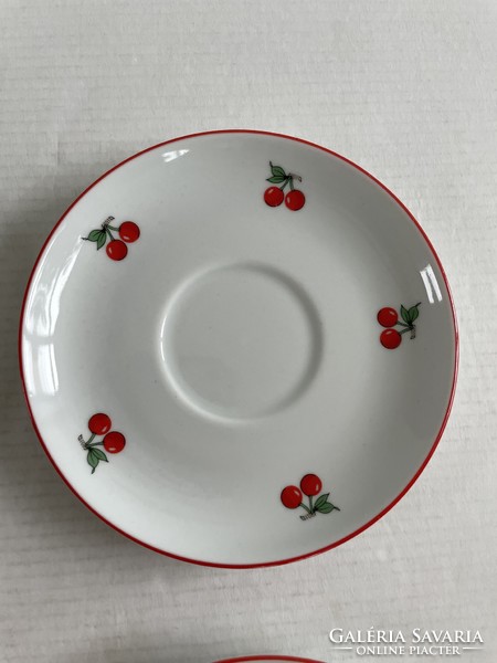 6db régi, retro Alföldi porcelán cseresznyés, cseresznye mintás kávéscsésze + alj