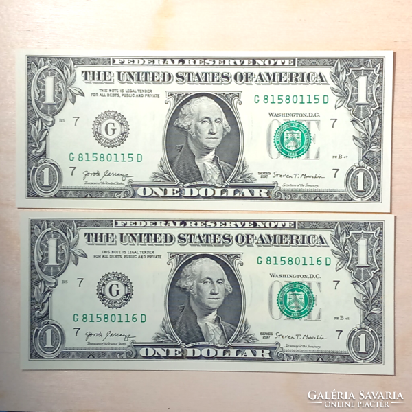 2 pcs serial number tracking US 1 dollar 2017 unc ...