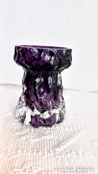 Ingrid-Glass Rock Crystal üveg váza, 11,5 cm, átmérő: 8 cm, 540 gr., két rétegű lila-és átlátszó
