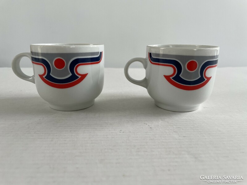 2 old, retro Great Plains porcelain bella, canteen pattern coffee cups + base