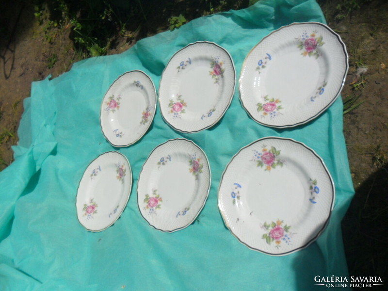 Hollóházi 6 cake plates with a morning glory pattern