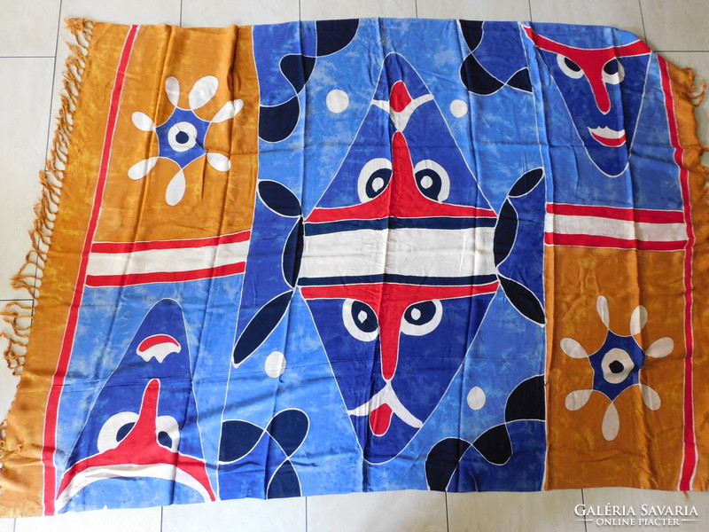 Huge cotton viscose scarf with tribal motifs (164x130 cm)