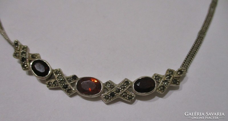 Beautiful old garnet and marcasite silver necklace / necklaces