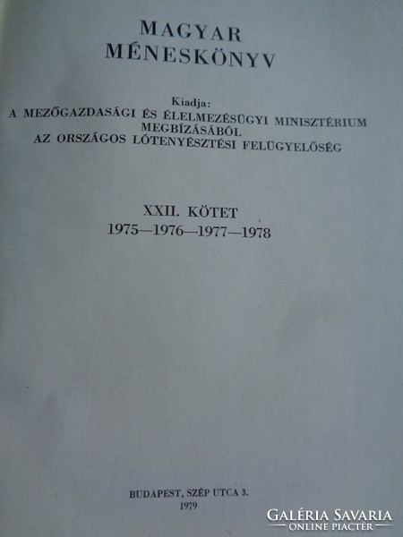 Hungarian stud book xxii. Volume 1979