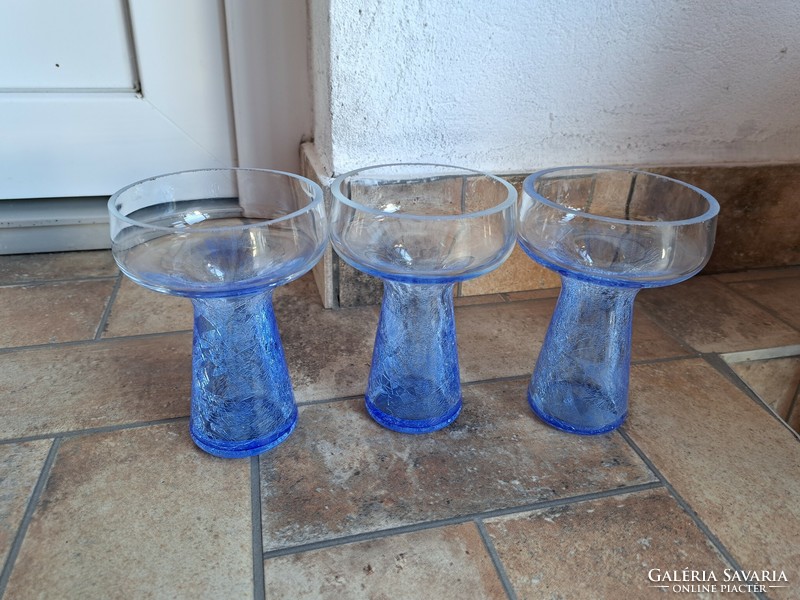 Ritka kék gyertyatartó váza repesztett Gyönyörű  Fátyolüveg fátyol karcagi berekfürdői üveg